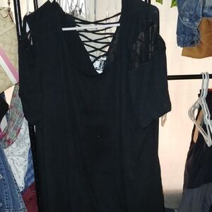 Black Cold Shoulder Top with Lace-Up Detail